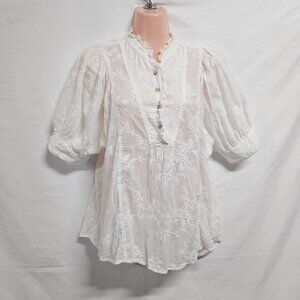 Anthropologie Akemi & Kin Boho Embroidered Top Blouse Shirt Women Size M White